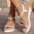thumbnail image 3 of Rokment Womens Bling Leaves Platform Dressy Sandals Bridal Sparkling Rhinestones Elegant Open Toe Ankle Strap Espadrilles Wedge High Heels Dress Summer Shoes for Wedding Sky Blue Size 8.5, 3 of 6