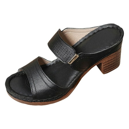

YUHAOTIN High Heel Sneakers for Women Summer Thick Heel High Heel Sandals Lightweight Hollow Solid Color Large Size Slip On Slippers Black High Heels for Women Sexy Lace up Hiking Sandals