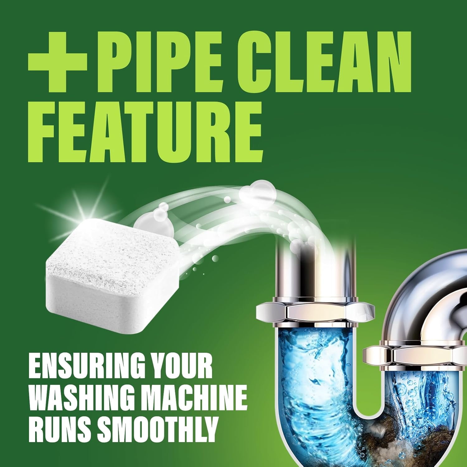 Premium Washing Machine Cleaner & Deodorizer Tablets with Pipe, Drain & Hose Clean Technology | Front & Top Load Washers | 28 Count