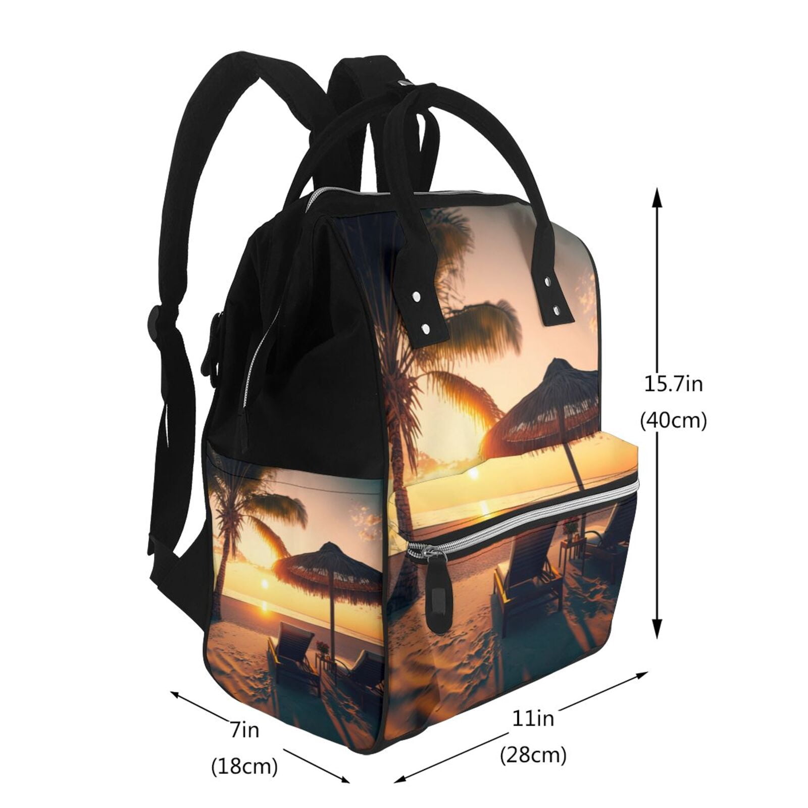 Fuzoiu Hawaiian Sunset Beach Print Diaper Bag Backpack,Baby Essentials Travel Tote,Multi function Waterproof Diaper Bag, Travel Essentials Baby Bag - Unisex