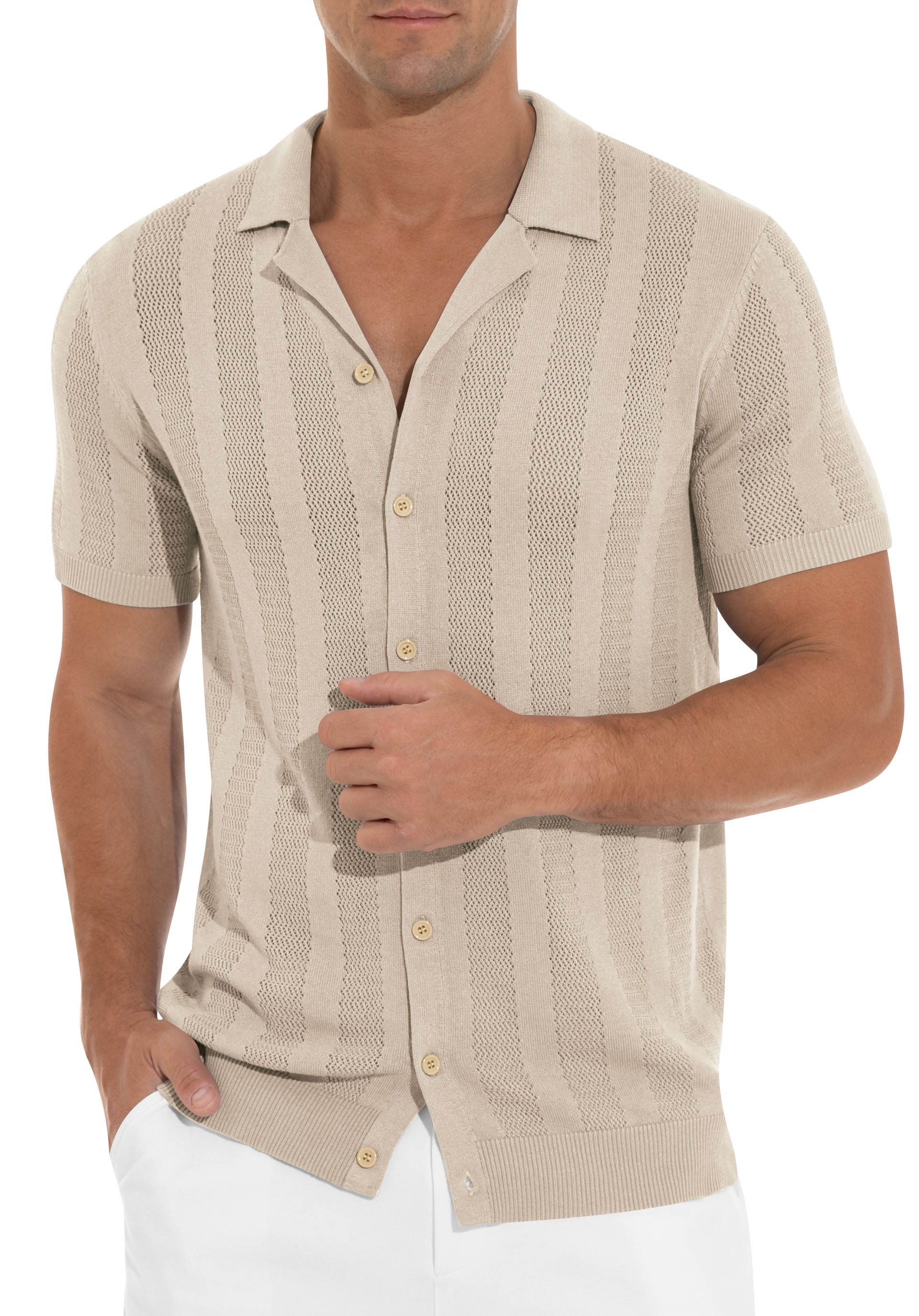 Iceglad Mens Casual Button Down Shirt Summer Short Sleeve Cuban Vacation Beach Shirts