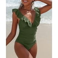 thumbnail image 3 of Charmo Ruffle One Piece Swimsuit Women V Neck Ruched Tummy Control Bathing Suits, 3 of 7