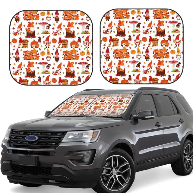 Balery Autumn Gnome Parasol para parabrisas de coche de 2 piezas | Parasol plegable para parabrisas delantero de coche para la mayoría de sedanes-Medium