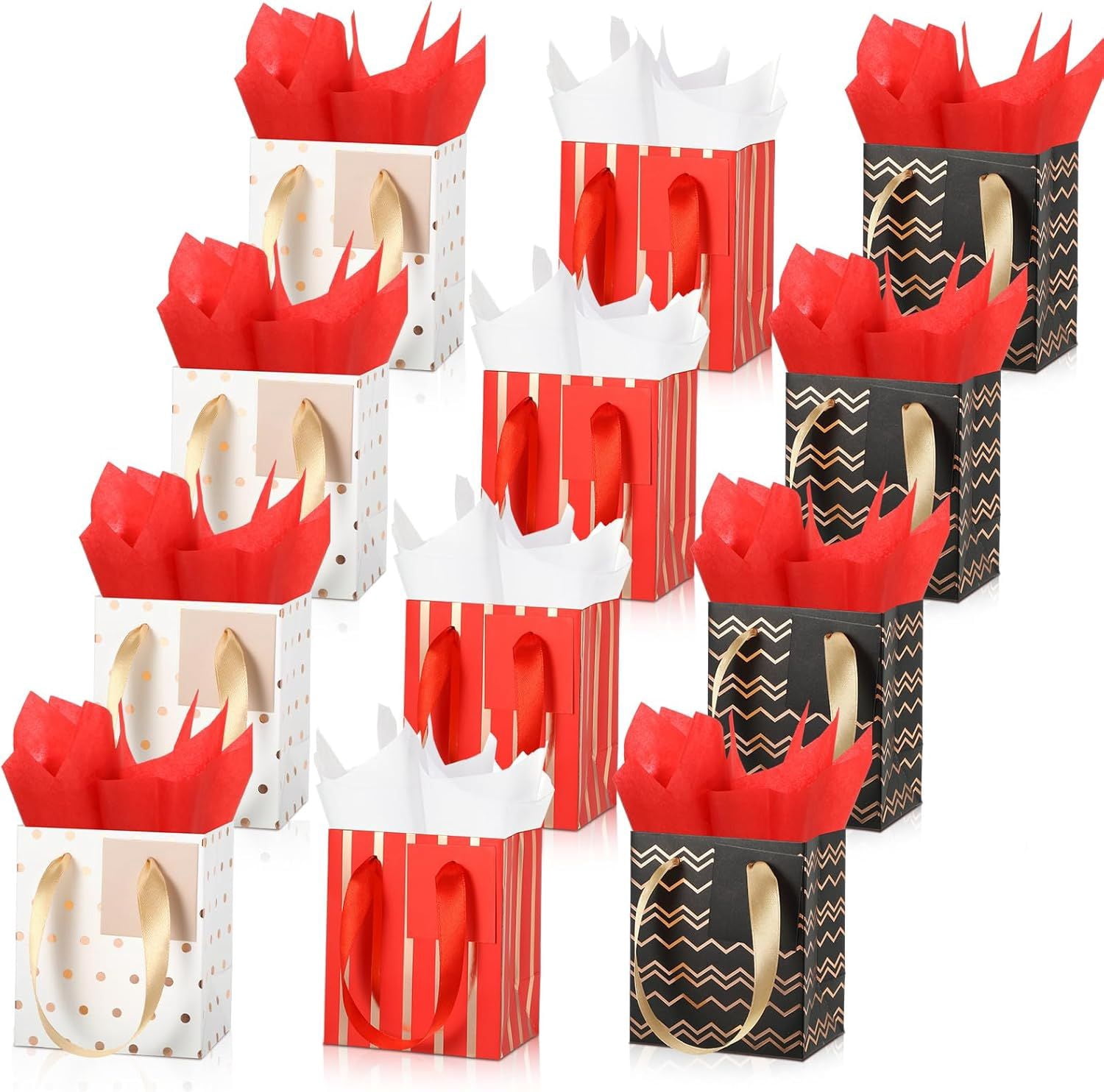 12 Pack Metallic Gift Bags with Tissue Paper for Birthday Wedding Party Wrapping
