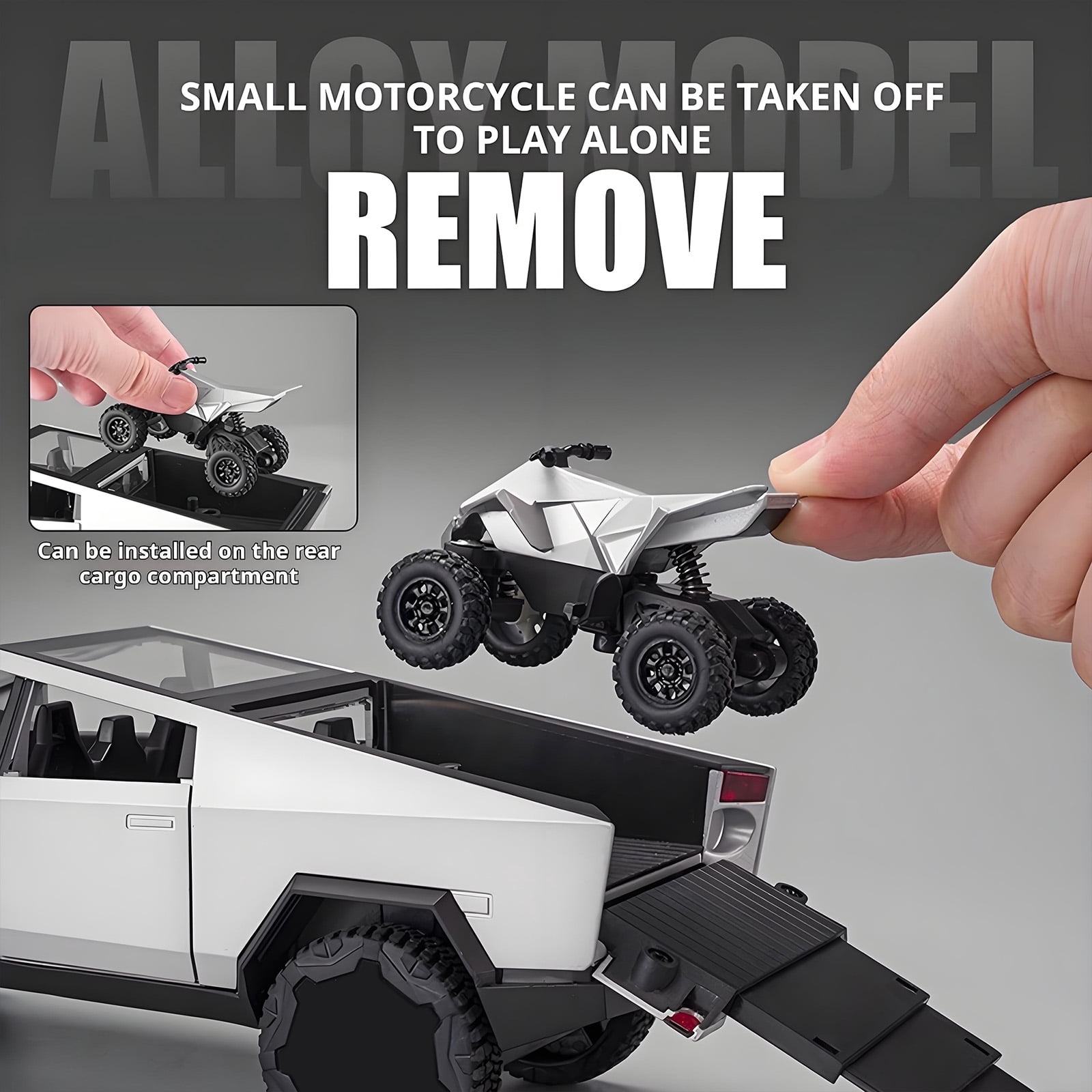 Anmyjuly Toy Trucks Model Pickup Motorcycle Silver Alloy 1/24 Diecast Vehicles with Sound and Light