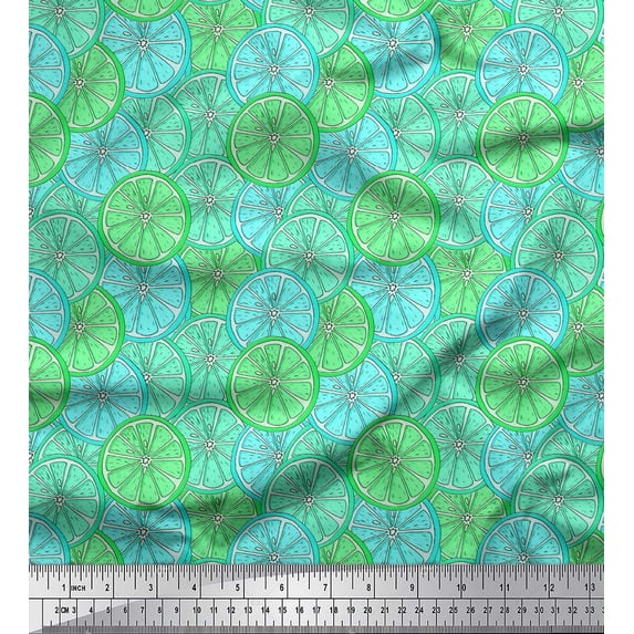 Soimoi Green Viscose Chiffon Fabric Lemon Slice Vegetable Decor Fabric Printed Yard 42 Inch Wide