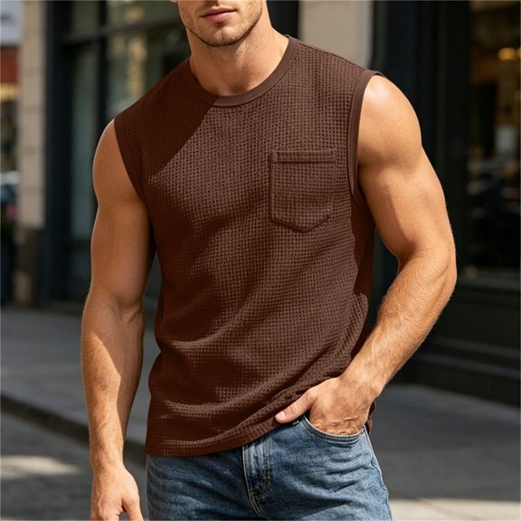 Horkkom Sleeveless Shirts for Men Summer Crew Neck Solid Color Tank Tops Workout Pullover Casual Shirts, S-3XL