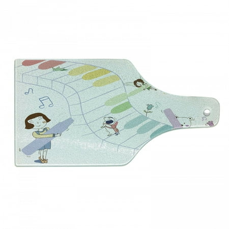 

Nursery Cutting Board Cartoon of Girl Fairy Puppy and Teddy Painting Piano Keys with Crayons Decorative Tempered Glass Cutting and Serving Board in 3 Sizes by Ambesonne