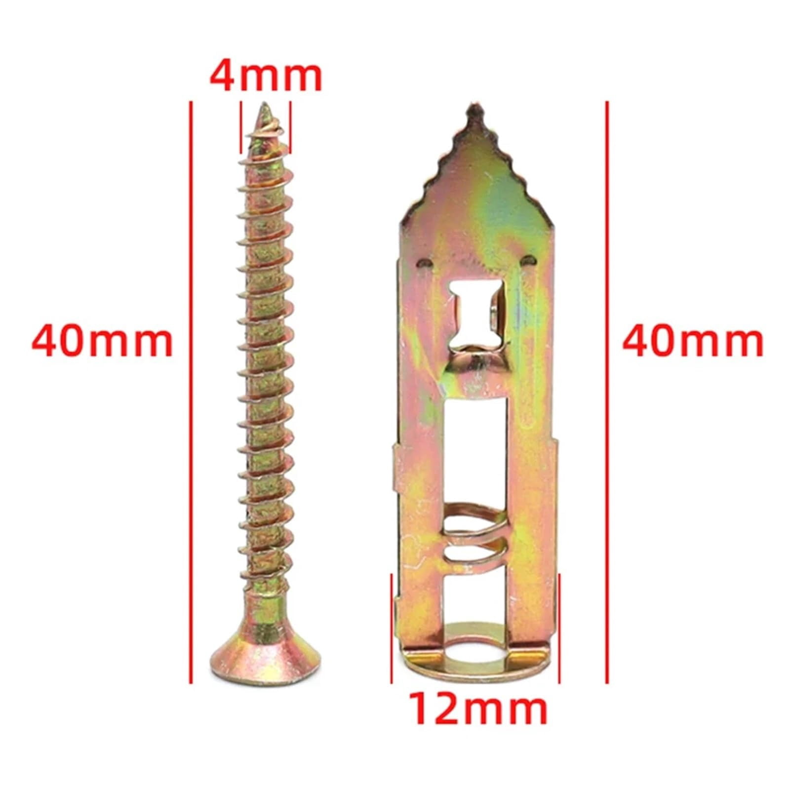100/200pcs Self Drilling Drywall Anchors with Screws, 12X40mm Heavy Duty Metal Expansion Nail & Self-Tapping Screw Kit for Drywall