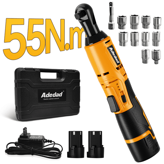 12V Cordless Electric Ratchet Wrench with 2 x 2.0AH Battery and Charger 3/8" Power Ratchet Set 40FT-LBS for Automotive, DIY