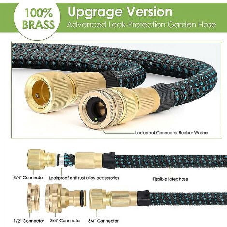 Retractable Garden Hose 15m 3 Layers Natural Latex, Flexible Garden Hose with Shut-off Valve 10 Nozzles Function，Contains Hook and Storage Bags Blossomir