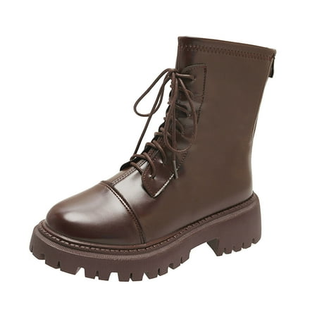 

Qufokar Boots Wide Calf for Women Casual Boots for Women Mid Calf Fashion Women Artificial Leather Solid Color Autumn Thick Sole Square Heels Zipper Short Booties Round Toe Shoes