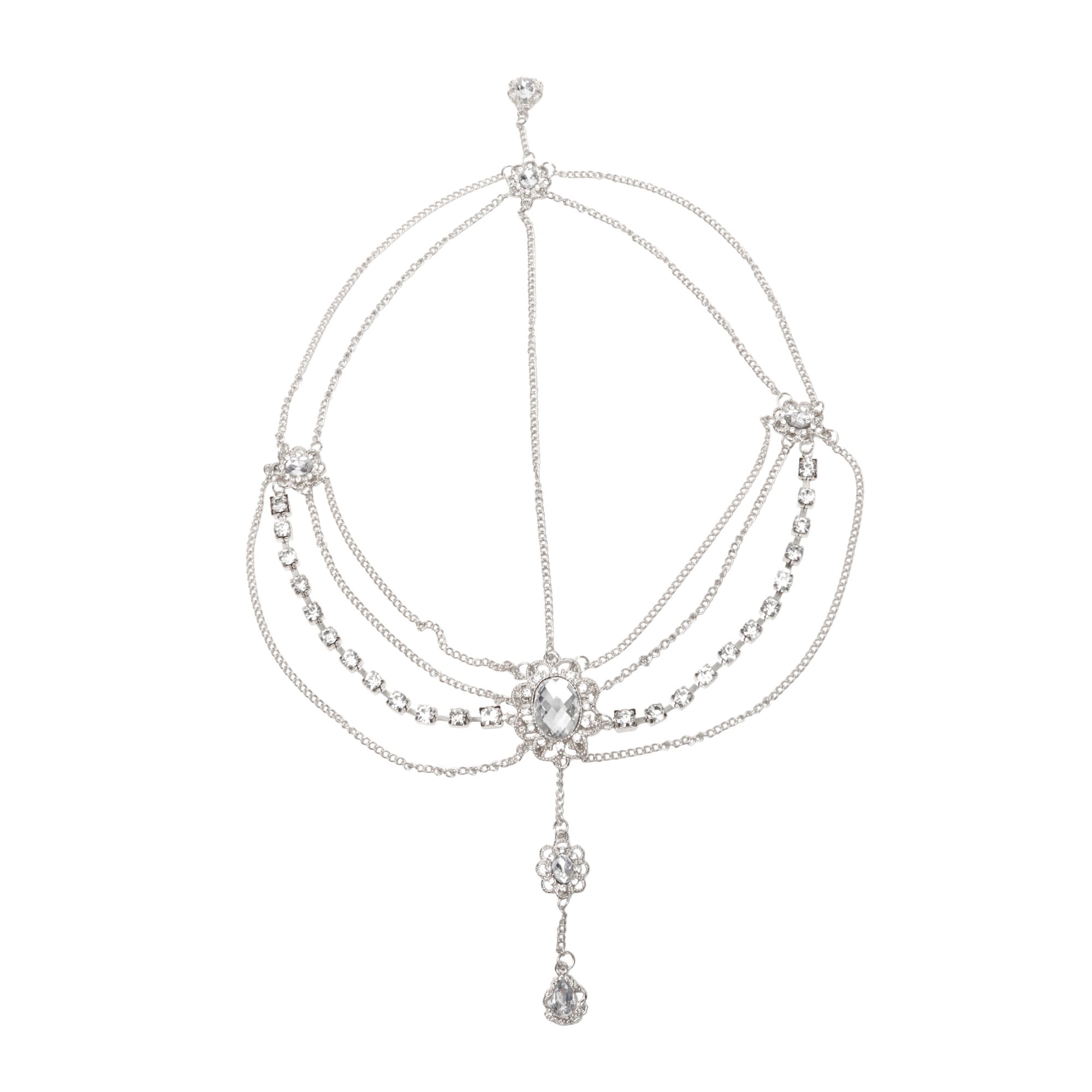 Unique Bargains Elegant Vintage Faux Diamonds Head Chain for Women 1 Pc Silver Tone