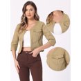 thumbnail image 2 of DARING DIVA Women's Collarless 3/4 Sleeve Open Front Denim Jacket XL Khaki, 2 of 6