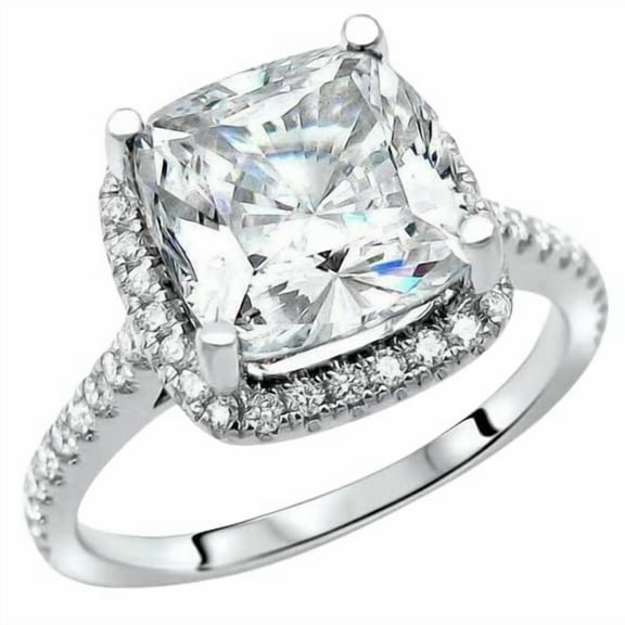 HeartsAndYou 3ct Cushion Cut Moissanite Stylish Halo Engagement Ring for Women 18k White Gold over Silver