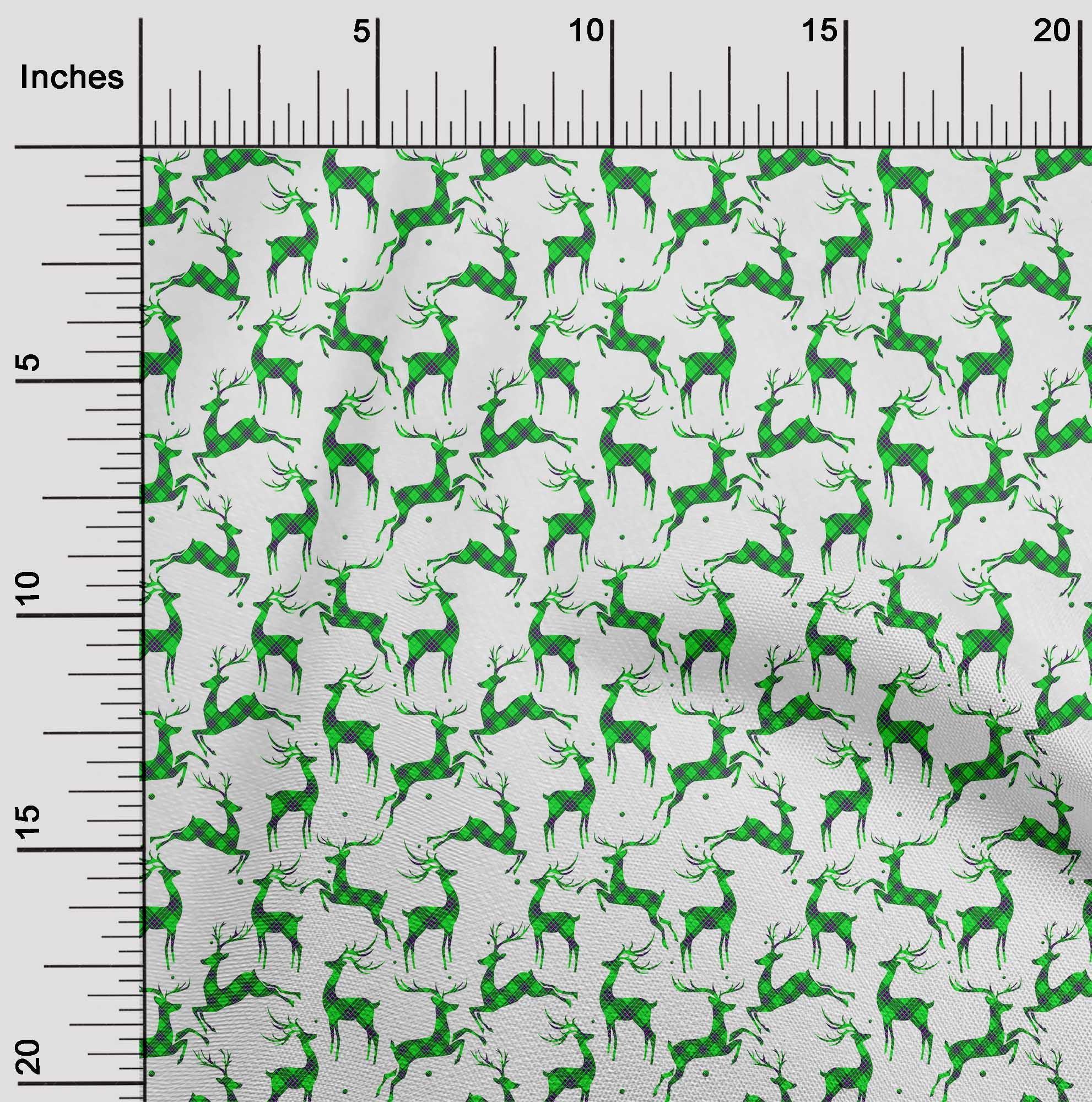 oneOone Cotton Flex Green Fabric Christmas Reindeer Lumberjack Craft Projects Decor Fabric Printed By The Yard 40 Inch Wide