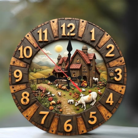 Farmhouse Rustic Wall Clock Country Cottage Decor 10-Inch Silent Wooden Wall Clock, Battery Operated (AA Batteries Not Included), Artistic Home Decor
