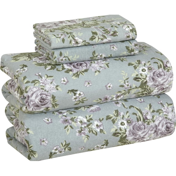 4 Piece 100% Cotton Flannel Sheet Set Queen Size Deep Pocket Blossom