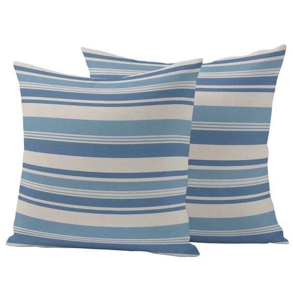 Outdoor Pillow Covers 16 x 16 Inches, Blue Striped Waterproof Throw Pillow Cover Set of 2, Farmhouse Vintage Stripe Decorative Square Cushion Covers for Patio/Tent/Couch/Garden