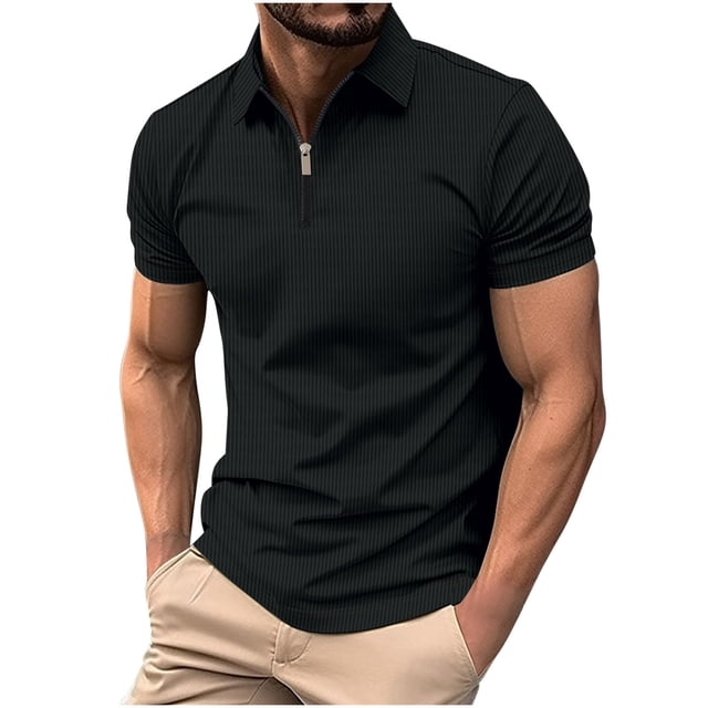 Birdeem Chemises pour Hommes Couleur Unie Fermeture Éclair Décontractée Manches Courtes Col Rabattu Blouse Chemise