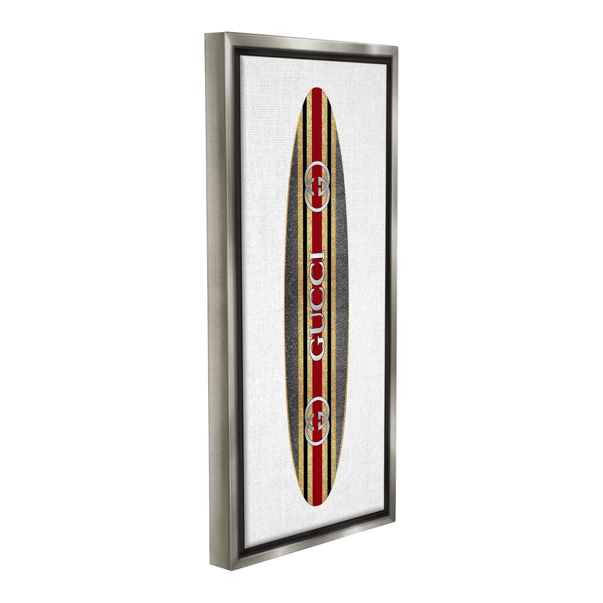 Stupell Industries Fashion Brand Surfboard Nature Painting Gray Floater Framed Canvas Art Print Wall Art, 11 x 25
