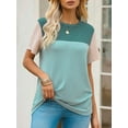 thumbnail image 6 of Womens Casual Round Neck Solid Textured Colorblock T Shirt Summer Blouse For Women, 6 of 9