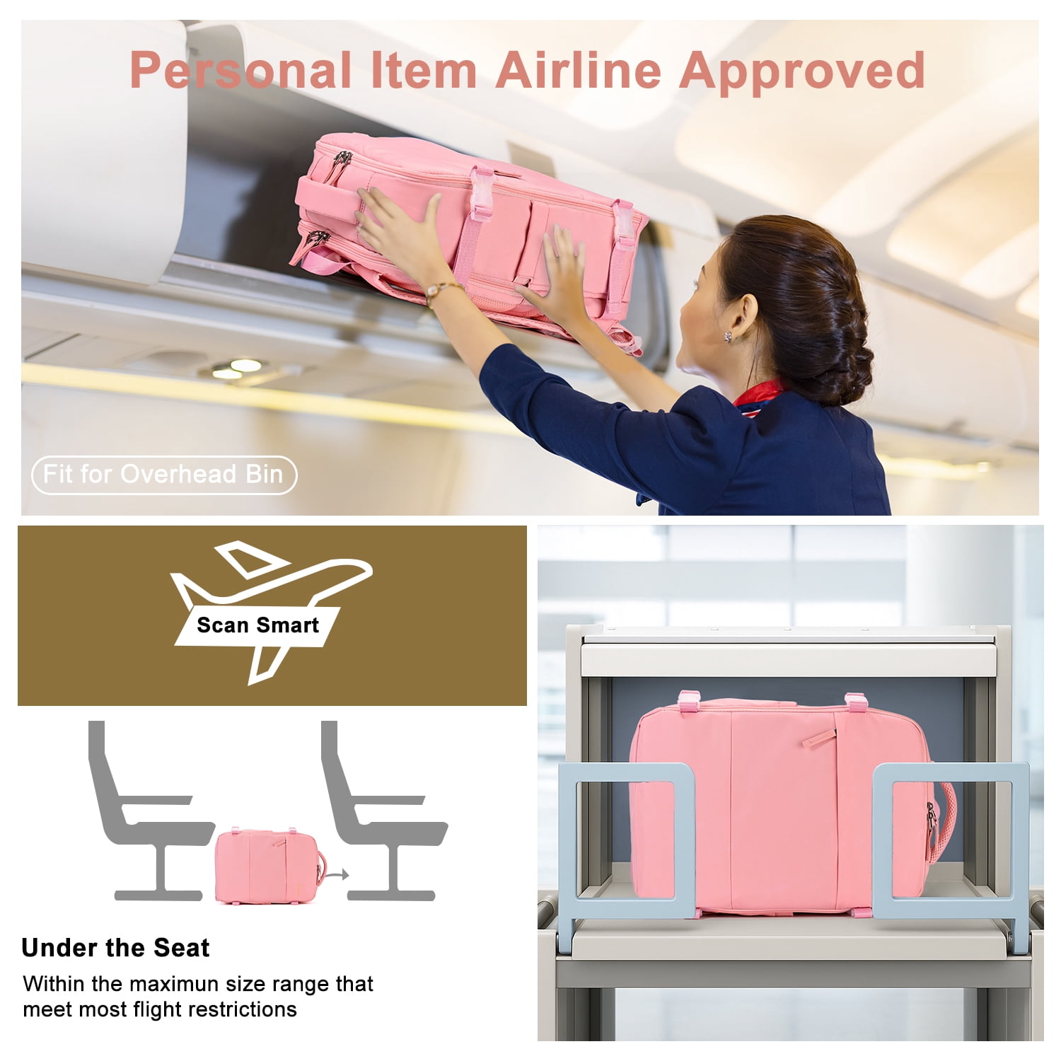 Travel Backpack for Men & Women, College Bookbag with Packing Cube Shoe Pocket, Flight Approved Carry on Backpack Fits 16" Laptop, Pink