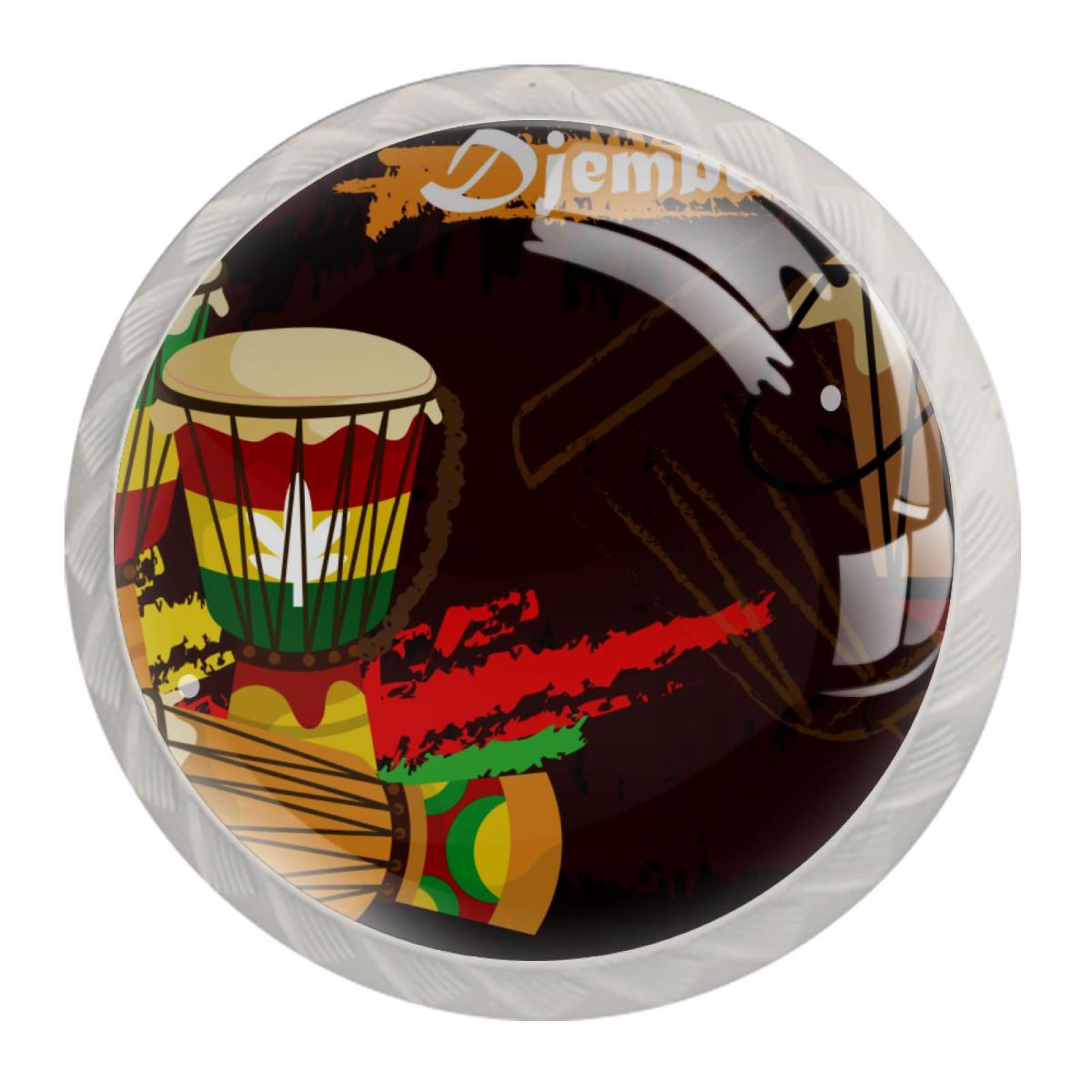 Ownta African Percussion Colorful Djembe Music Round Glass Drawer