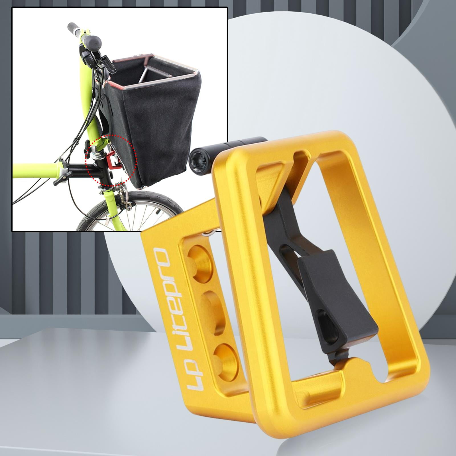 Bloc de Support avant de Velo Pliant Alliage d Aluminium Sac a Dos Cage Support Panier Adaptateur Support Accessoires de Cyclisme Dore