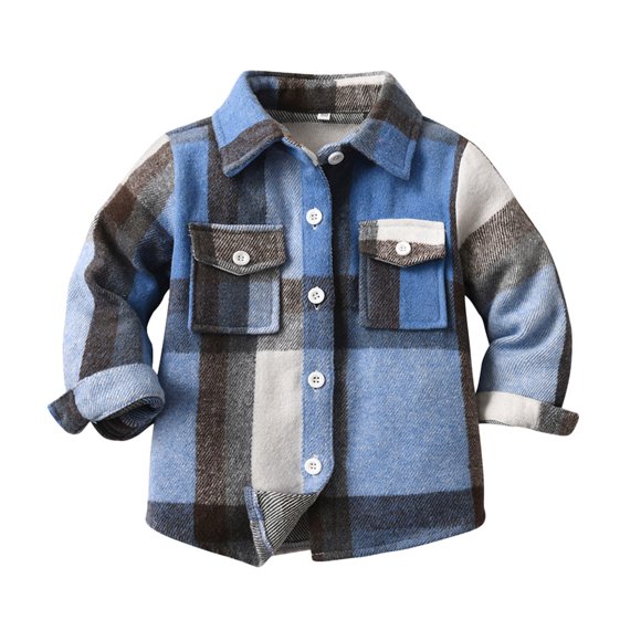 Zhuashum Boys Shirts 6-12 Months Toddler Girls Shirt Coat Jacket Plaid Long Sleeve Kids Lapel Button Tops Outwear Handsome Boys Clothings Blue