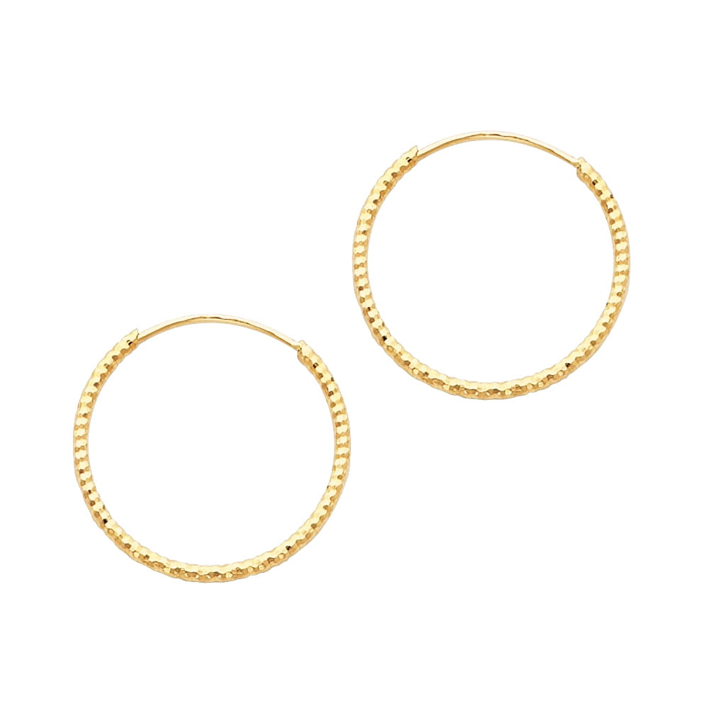 Ladies Solid 14K Yellow Gold Fancy Round Circle Hanging Earrings
