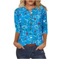 thumbnail image 2 of Fiudx Ofertas Flash Del Día Camiseta Holgada de Manga 3/4 con Botones Estampados para Mujer, 2 of 5