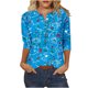 thumbnail image 1 of 3/4 Manga Superior Impresa Botón Suelto Cuello Redondo Camiseta, Tops Sueltos para las Mujeres, 1 of 8