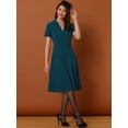 thumbnail image 4 of Vestidos estilo swing retro vintage de manga corta con cuello en V y botones para mujer de los años 50 Azul Pavo Real L, 4 of 6