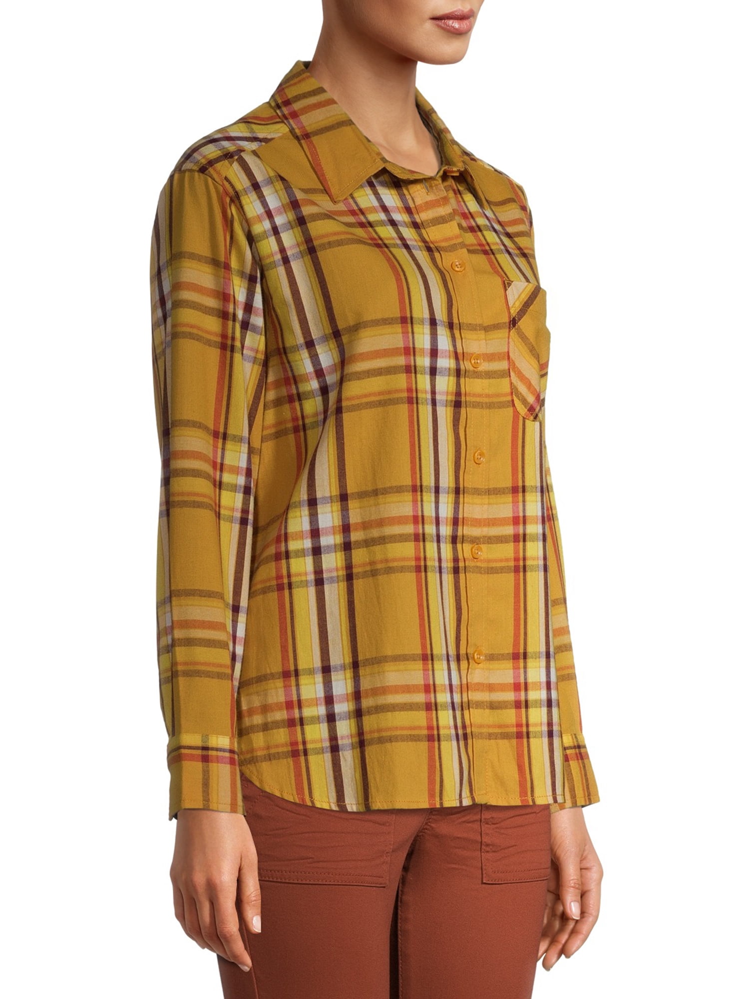 Time and Tru Women's Plaid Flannel Button Front Shirt
