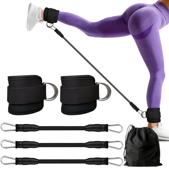 Ankle Resistance Bands with Cuffs,Resistance Bands for Working Out,Glutes Hip & Leg Exercise Equipment for Home Gym,Kickback Ankle Strap for Women,Black