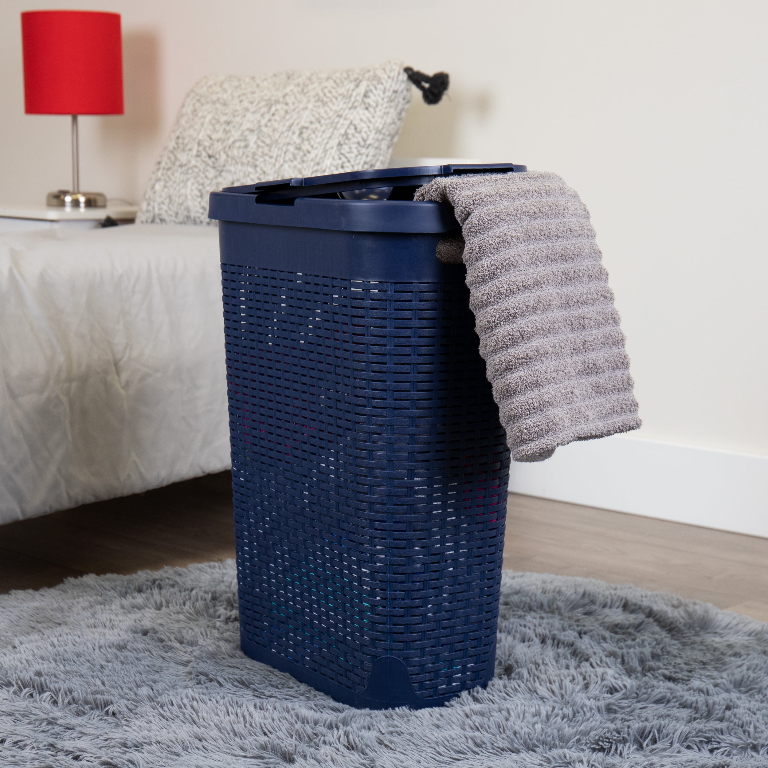 Mind Reader Large Hinged Lid Laundry Hamper, Navy