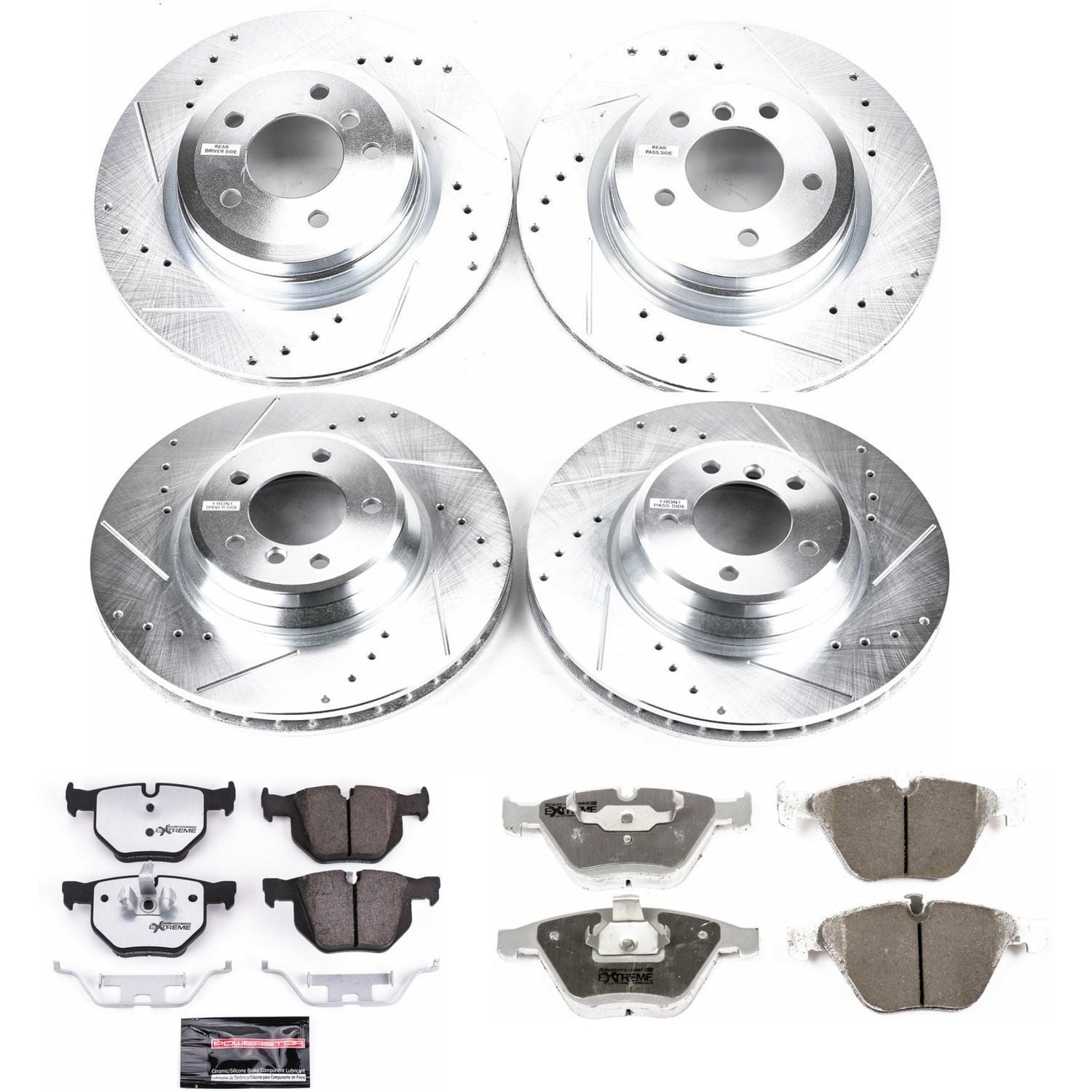 PowerStop Front and Rear Z26 Street Warrior Carbon-Fiber Ceramic Brake Pad and Drilled and Slotted Rotor Kit Fits: BMW Select Models K4094-26