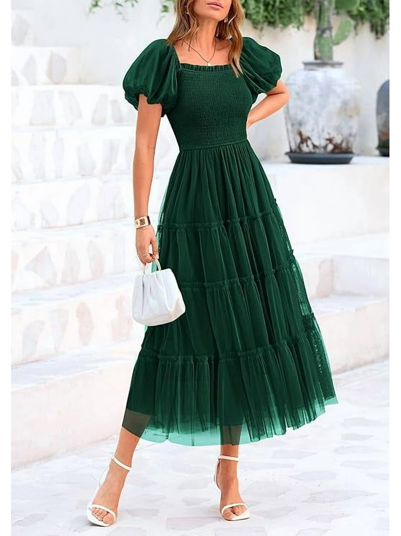 green tulle midi dress Lace & Beads Madison Forest Green Tulle Midi Dress – Love My Apparel main image 0