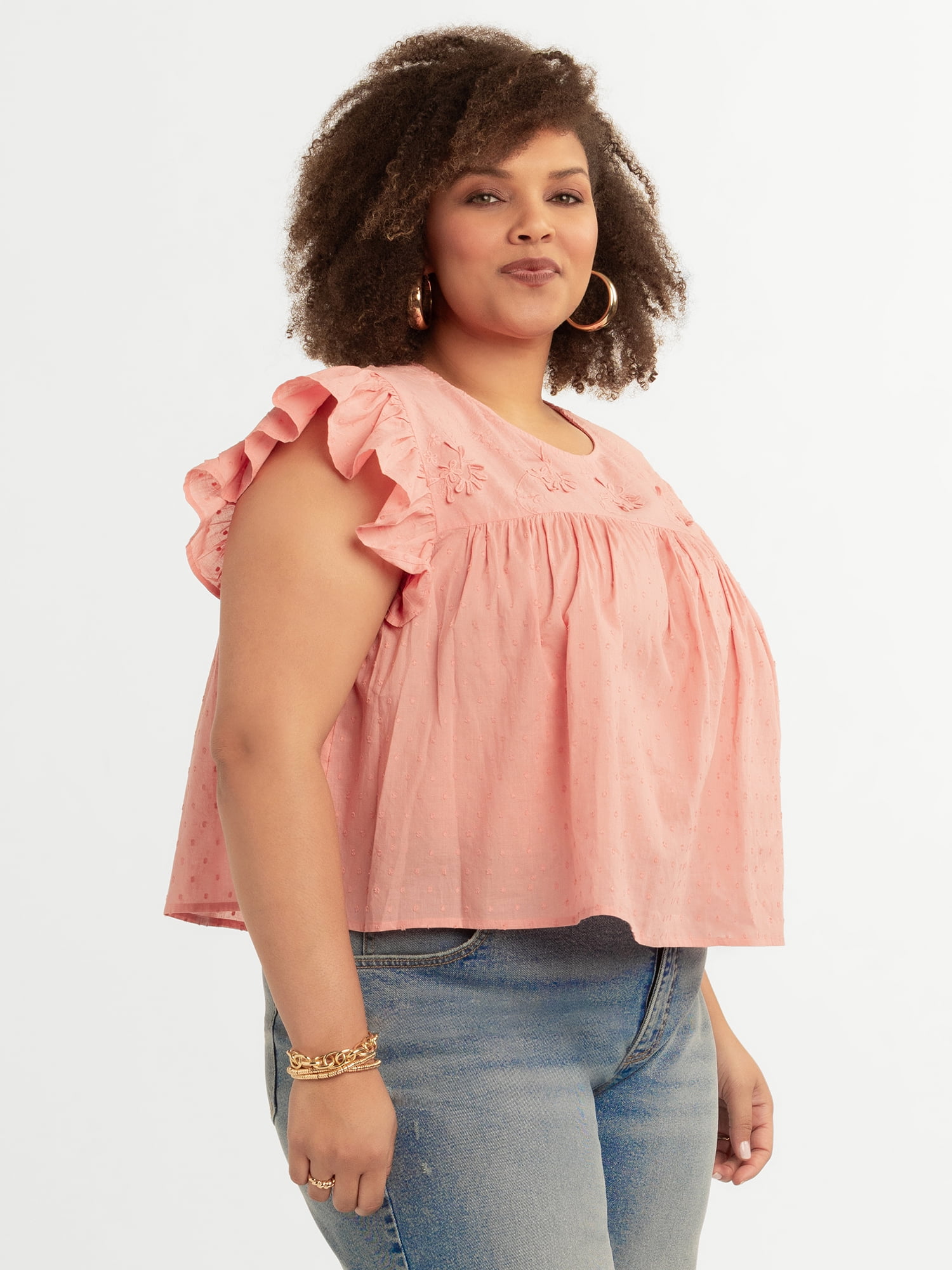 Jessica Simpson Women's and Women's Plus Chandler Flutter Sleeve Top, Sizes XS-4X