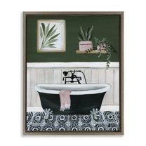 Stupell Industries Green Bathroom Scene Typography Painting Brown Floater Framed Canvas Art Print Wall Art, 17 x 21