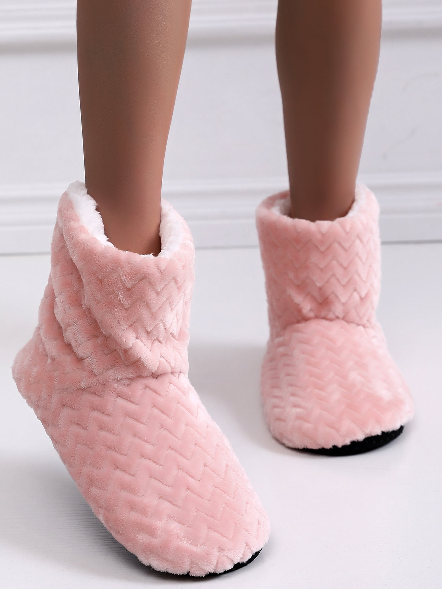 SL555 Womens/Ladies Plush Striped Boot Slippers With Animal Ears 