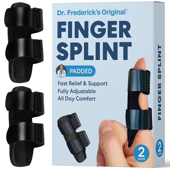 Dr. Frederick's Original Trigger Finger Splint - 2 ct - Mallet Splint & Brace for Arthritis, Injury, & Sprain - Fits Index, Middle, & Ring Fingers - Adjustable for All-Day Comfort - Doctor-Developed