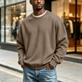 thumbnail image 4 of Mens Sweatshirts Crewneck Long Sleeve Pullover Casual Oversized Loose Fit Basic Top Fall Winter Fashion Light Brown S, 4 of 4