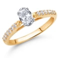 thumbnail image 2 of Gem Stone King 10K Yellow and White Gold Oval White Topaz and White Lab Grown Diamond Engagement Ring for Women (0.78 Cttw, Gemstone November Birthstone, Available in Size 5, 6, 7, 8, 9), 2 of 4