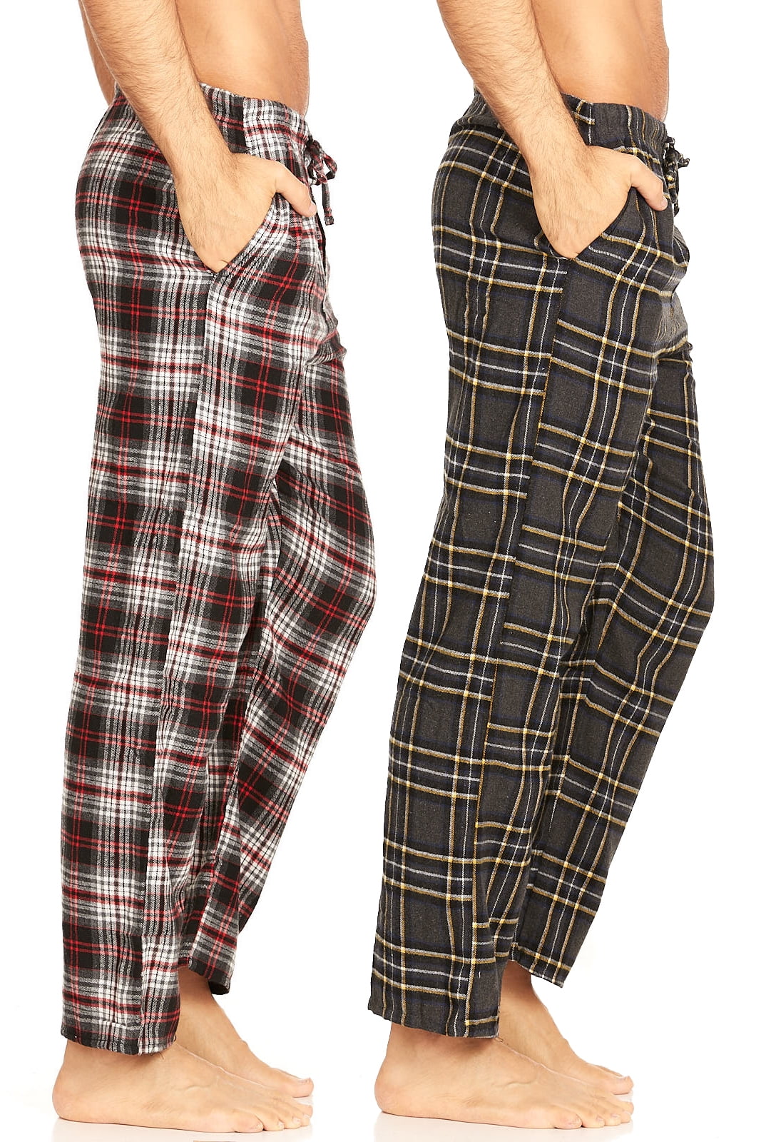 Mens Pajama Pants RED GRAY PLAID FLANNEL Elast Waist 2 POCKETS Size XL 40-42