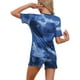 thumbnail image 3 of Conjunto de pijama de teñido anudado para mujer INSPIRE CHIC, camiseta de cuello redondo de manga corta con pantalones cortos, 2 piezas de ropa de casa, sudadera, traje de chándal XS azul profundo, 3 of 5