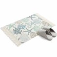 thumbnail image 4 of Aqua Teal Coastal Bathroom Rug 2'x3', Summer Beach Starfish Coral Nautical Low Profile Front Entryway Rug with Tassels, Woven Cotton Washable Kitchen Mat Carpet for Foyer Bedroom Back Door Decor, 4 of 9
