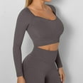 thumbnail image 5 of Long Sleeve Crop Top for Women Elastic Workout Sexy Cotton Blouses Slim Fit Square Neck Yoga Outfits, 5 of 6