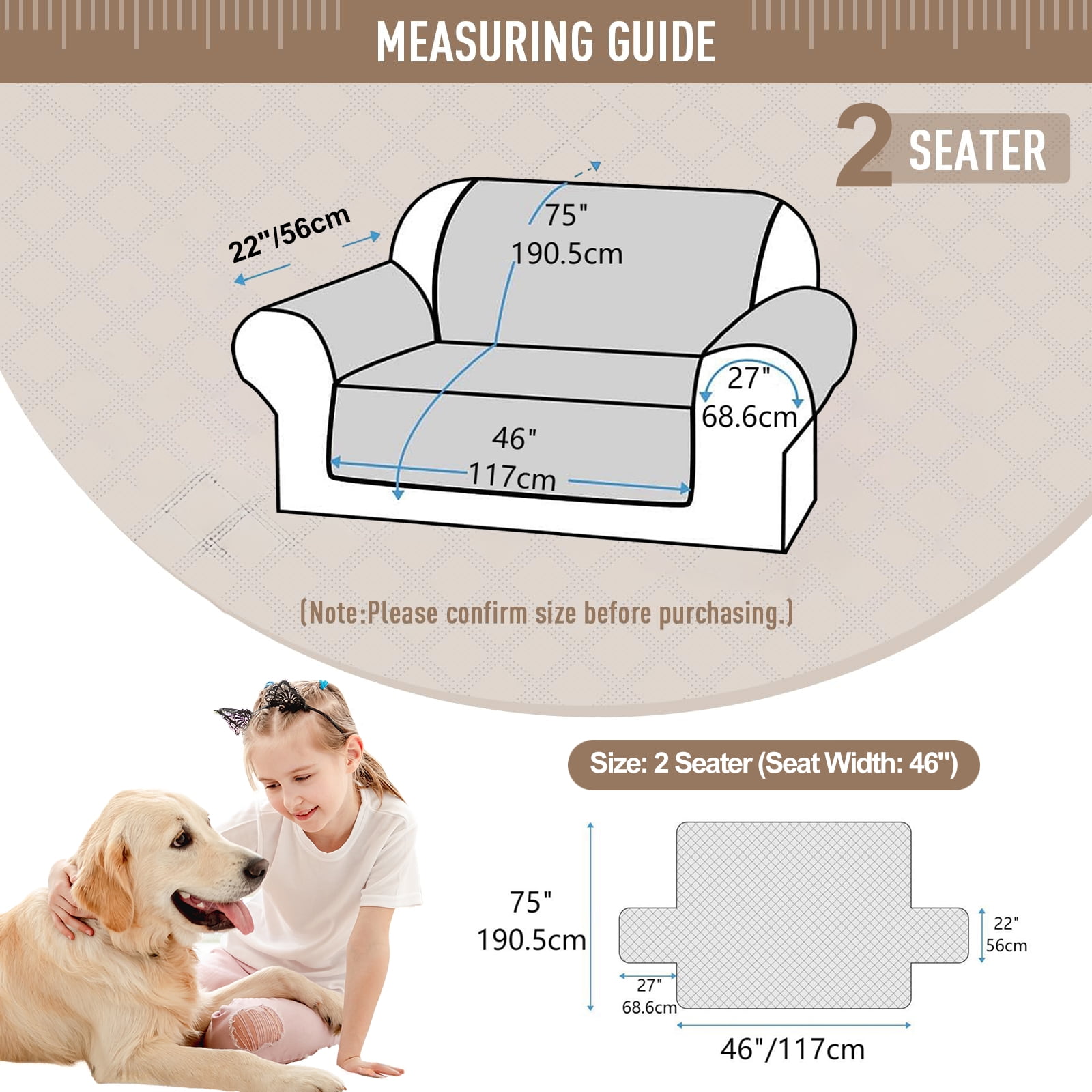Sanmadrola Sofa Cover 100% Waterproof Couch Slipcovers Washable Non-Slip Furniture Protector with Pockets/Elastic Straps/Silicone Backing for Kids Pets Dogs, Taupe, Loveseat